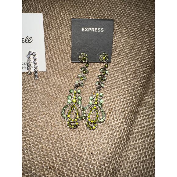 New Madewell Rhinestone Stud Earrings Express Green Silver Dangle $70 Bundle Lot - Picture 3 of 7
